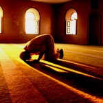 Muslim man prays in mosque